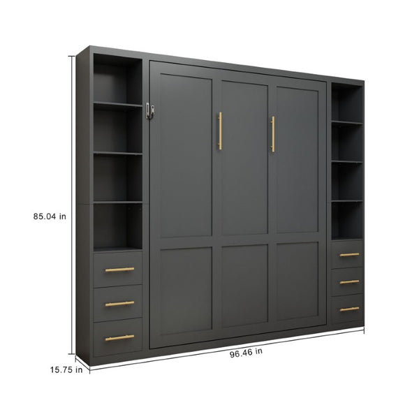 English Elm Space-Saving Queen Murphy Bed with Side Storage Cabinets for Studio or Guest Room W5290S00044