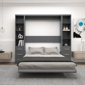 English Elm Space-Saving Queen Murphy Bed with Side Storage Cabinets for Studio or Guest Room W5290S00044