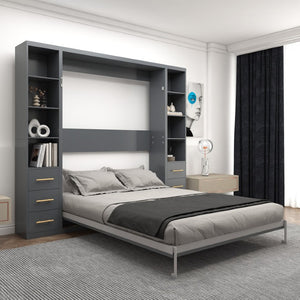 English Elm Space-Saving Queen Murphy Bed with Side Storage Cabinets for Studio or Guest Room W5290S00044