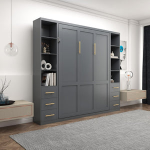 English Elm Space-Saving Queen Murphy Bed with Side Storage Cabinets for Studio or Guest Room W5290S00044