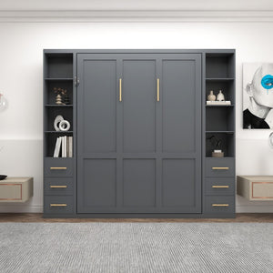 English Elm Space-Saving Queen Murphy Bed with Side Storage Cabinets for Studio or Guest Room W5290S00044