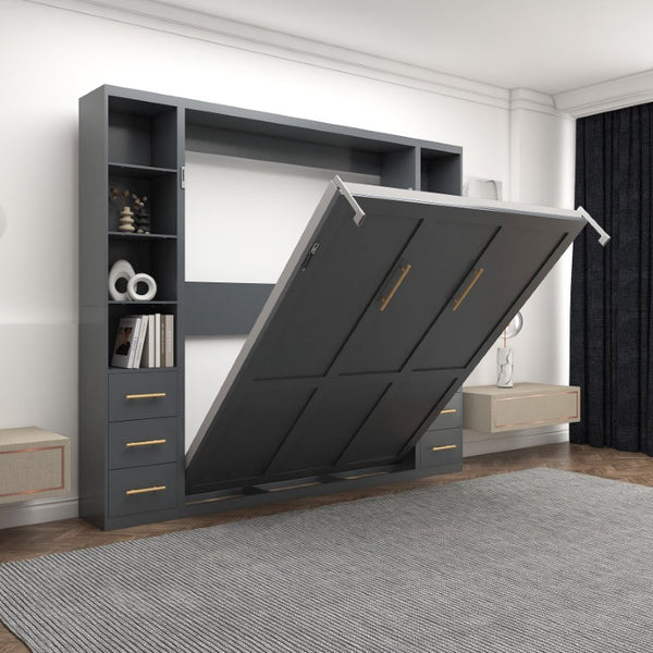 English Elm Space-Saving Queen Murphy Bed with Side Storage Cabinets for Studio or Guest Room W5290S00044