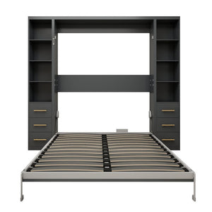 English Elm Space-Saving Queen Murphy Bed with Side Storage Cabinets for Studio or Guest Room W5290S00044