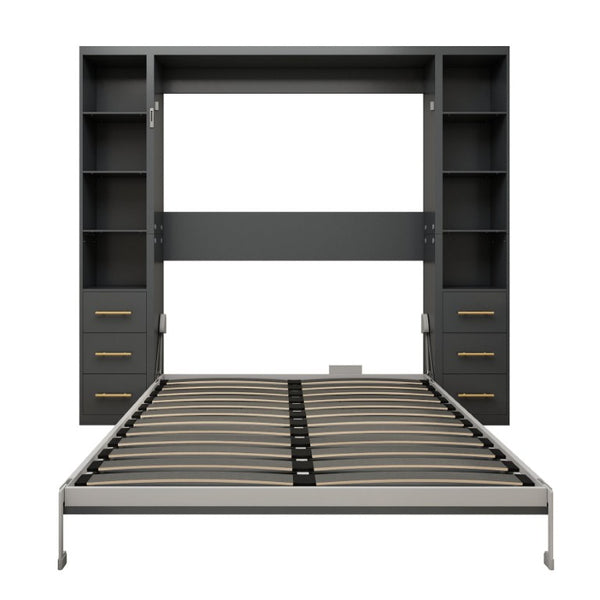 English Elm Space-Saving Queen Murphy Bed with Side Storage Cabinets for Studio or Guest Room W5290S00044