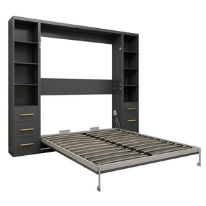 English Elm Space-Saving Queen Murphy Bed with Side Storage Cabinets for Studio or Guest Room W5290S00044