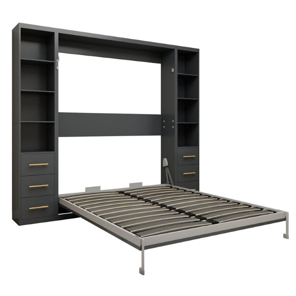 English Elm Space-Saving Queen Murphy Bed with Side Storage Cabinets for Studio or Guest Room W5290S00044