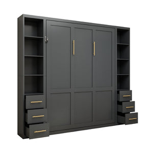 English Elm Space-Saving Queen Murphy Bed with Side Storage Cabinets for Studio or Guest Room W5290S00044