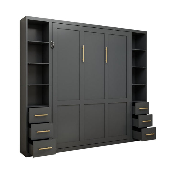 English Elm Space-Saving Queen Murphy Bed with Side Storage Cabinets for Studio or Guest Room W5290S00044
