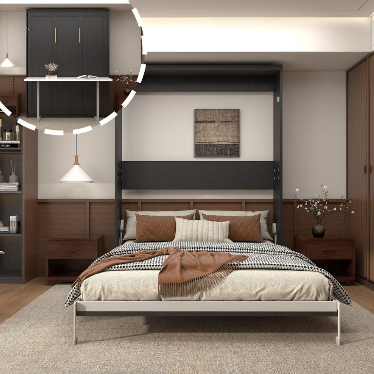 English Elm Queen Murphy Bed with Integrated Desk Two Tone Cabinet for Guest or Studio Rooms W5290S00048