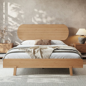 English Elm Queen Solid Bamboo Platform Bed Rounded Headboard Low Footboard Organic Modern Frame Natural W5305P423575