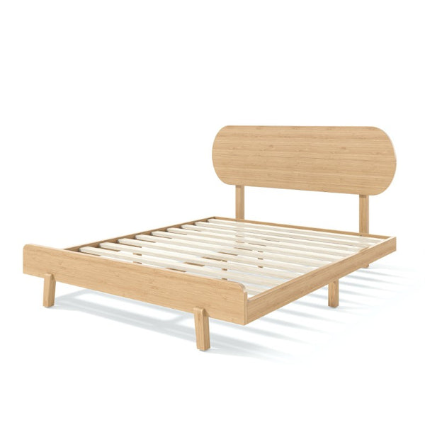 English Elm Queen Solid Bamboo Platform Bed Rounded Headboard Low Footboard Organic Modern Frame Natural W5305P423575