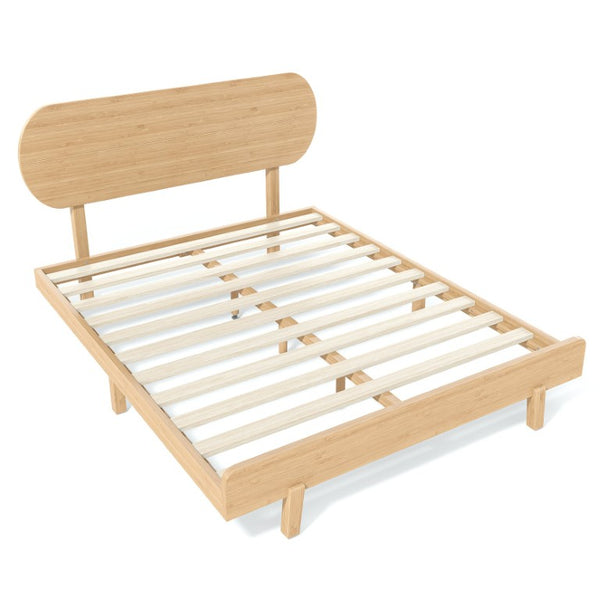 English Elm Queen Solid Bamboo Platform Bed Rounded Headboard Low Footboard Organic Modern Frame Natural W5305P423575