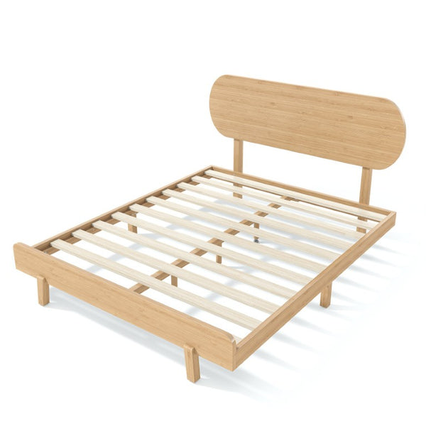 English Elm Queen Solid Bamboo Platform Bed Rounded Headboard Low Footboard Organic Modern Frame Natural W5305P423575