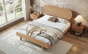 English Elm Queen Solid Bamboo Platform Bed Rounded Headboard Low Footboard Organic Modern Frame Natural W5305P423575