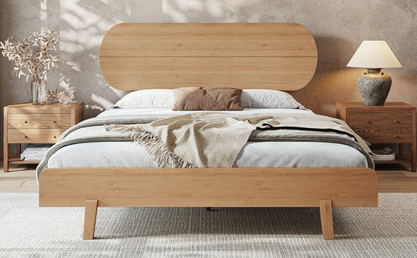 English Elm Queen Solid Bamboo Platform Bed Rounded Headboard Low Footboard Organic Modern Frame Natural W5305P423575