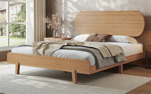 English Elm Queen Solid Bamboo Platform Bed Rounded Headboard Low Footboard Organic Modern Frame Natural W5305P423575