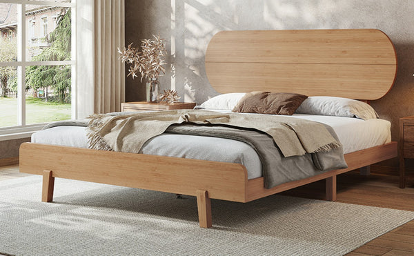 English Elm Queen Solid Bamboo Platform Bed Rounded Headboard Low Footboard Organic Modern Frame Natural W5305P423575