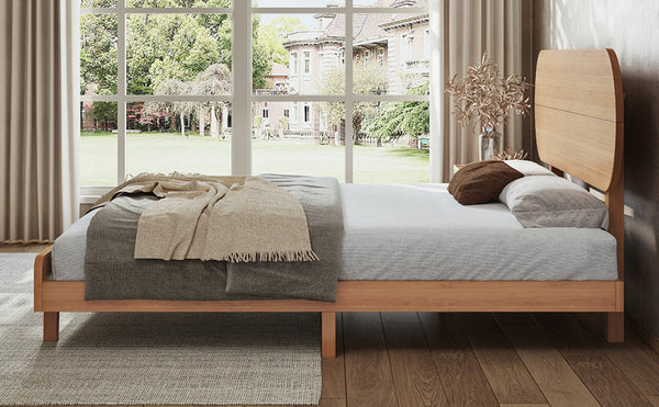 English Elm Queen Solid Bamboo Platform Bed Rounded Headboard Low Footboard Organic Modern Frame Natural W5305P423575