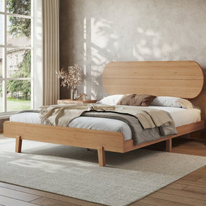 English Elm Queen Solid Bamboo Platform Bed Rounded Headboard Low Footboard Organic Modern Frame Natural W5305P423575