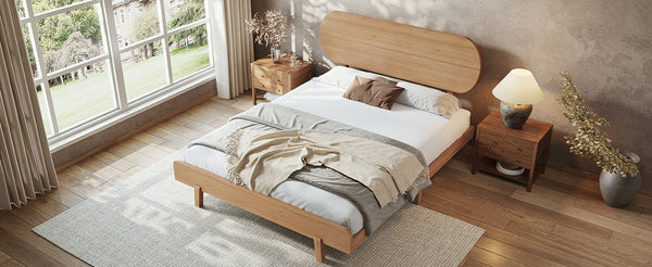 English Elm Queen Solid Bamboo Platform Bed Rounded Headboard Low Footboard Organic Modern Frame Natural W5305P423575