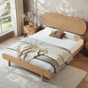 English Elm Queen Solid Bamboo Platform Bed Rounded Headboard Low Footboard Organic Modern Frame Natural W5305P423575