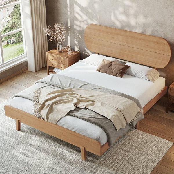 English Elm Queen Solid Bamboo Platform Bed Rounded Headboard Low Footboard Organic Modern Frame Natural W5305P423575