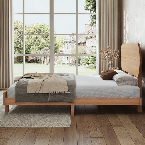 English Elm Queen Solid Bamboo Platform Bed Rounded Headboard Low Footboard Organic Modern Frame Natural W5305P423575