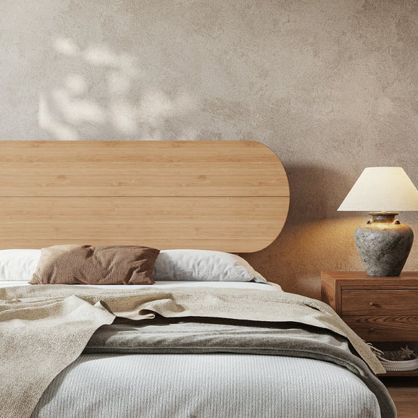 English Elm Queen Solid Bamboo Platform Bed Rounded Headboard Low Footboard Organic Modern Frame Natural W5305P423575