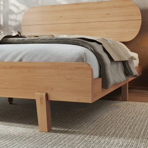 English Elm Queen Solid Bamboo Platform Bed Rounded Headboard Low Footboard Organic Modern Frame Natural W5305P423575