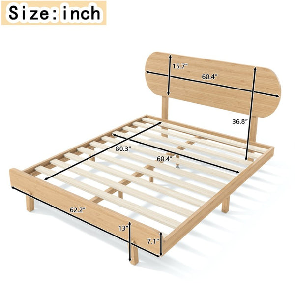 English Elm Queen Solid Bamboo Platform Bed Rounded Headboard Low Footboard Organic Modern Frame Natural W5305P423575