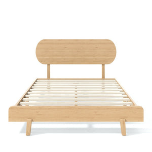 English Elm Queen Solid Bamboo Platform Bed Rounded Headboard Low Footboard Organic Modern Frame Natural W5305P423575