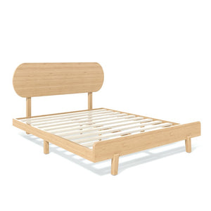 English Elm Queen Solid Bamboo Platform Bed Rounded Headboard Low Footboard Organic Modern Frame Natural W5305P423575