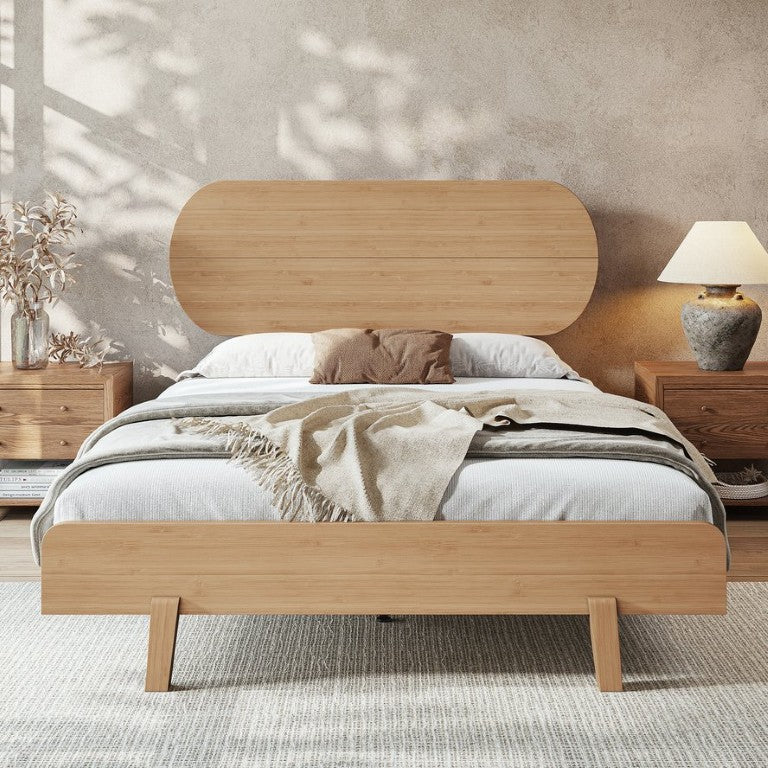 English Elm Full Size Solid Bamboo Platform Bed with Curved Headboard and Low Footboard W5305P435554