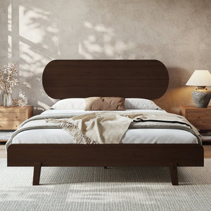 English Elm Queen Solid Bamboo Platform Bed Rounded Headboard Low Footboard Organic Modern Frame Espresso W5305P435929