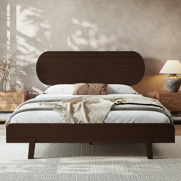 English Elm Queen Solid Bamboo Platform Bed Rounded Headboard Low Footboard Organic Modern Frame Espresso W5305P435929