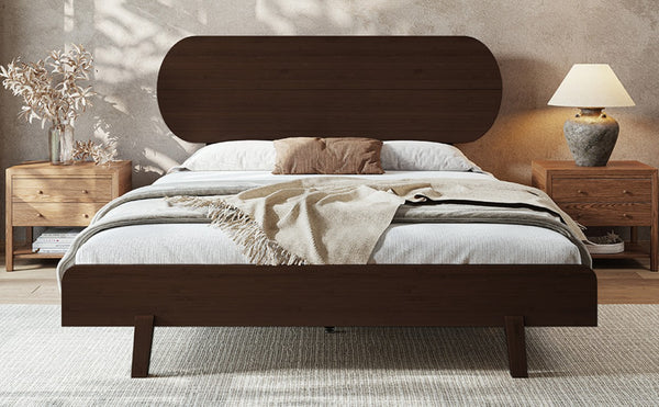 English Elm Queen Solid Bamboo Platform Bed Rounded Headboard Low Footboard Organic Modern Frame Espresso W5305P435929
