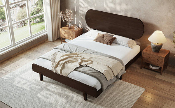 English Elm Queen Solid Bamboo Platform Bed Rounded Headboard Low Footboard Organic Modern Frame Espresso W5305P435929