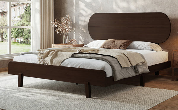English Elm Queen Solid Bamboo Platform Bed Rounded Headboard Low Footboard Organic Modern Frame Espresso W5305P435929