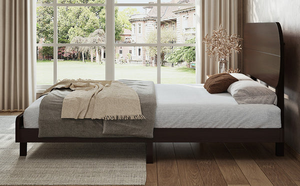 English Elm Queen Solid Bamboo Platform Bed Rounded Headboard Low Footboard Organic Modern Frame Espresso W5305P435929