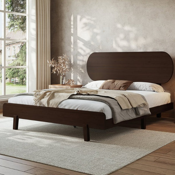English Elm Queen Solid Bamboo Platform Bed Rounded Headboard Low Footboard Organic Modern Frame Espresso W5305P435929