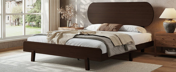 English Elm Queen Solid Bamboo Platform Bed Rounded Headboard Low Footboard Organic Modern Frame Espresso W5305P435929