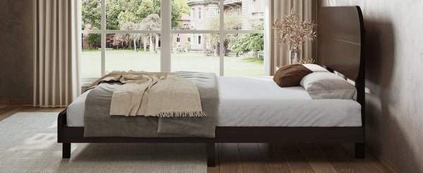 English Elm Queen Solid Bamboo Platform Bed Rounded Headboard Low Footboard Organic Modern Frame Espresso W5305P435929
