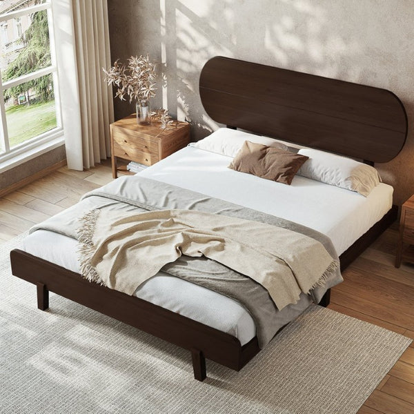 English Elm Queen Solid Bamboo Platform Bed Rounded Headboard Low Footboard Organic Modern Frame Espresso W5305P435929