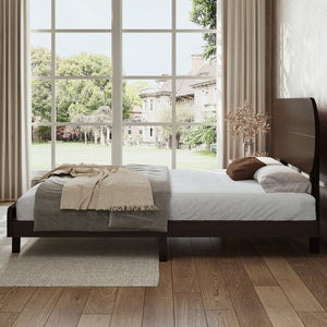 English Elm Queen Solid Bamboo Platform Bed Rounded Headboard Low Footboard Organic Modern Frame Espresso W5305P435929
