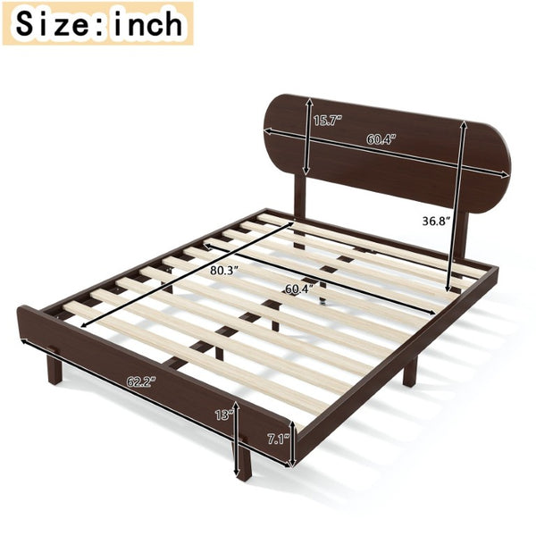 English Elm Queen Solid Bamboo Platform Bed Rounded Headboard Low Footboard Organic Modern Frame Espresso W5305P435929