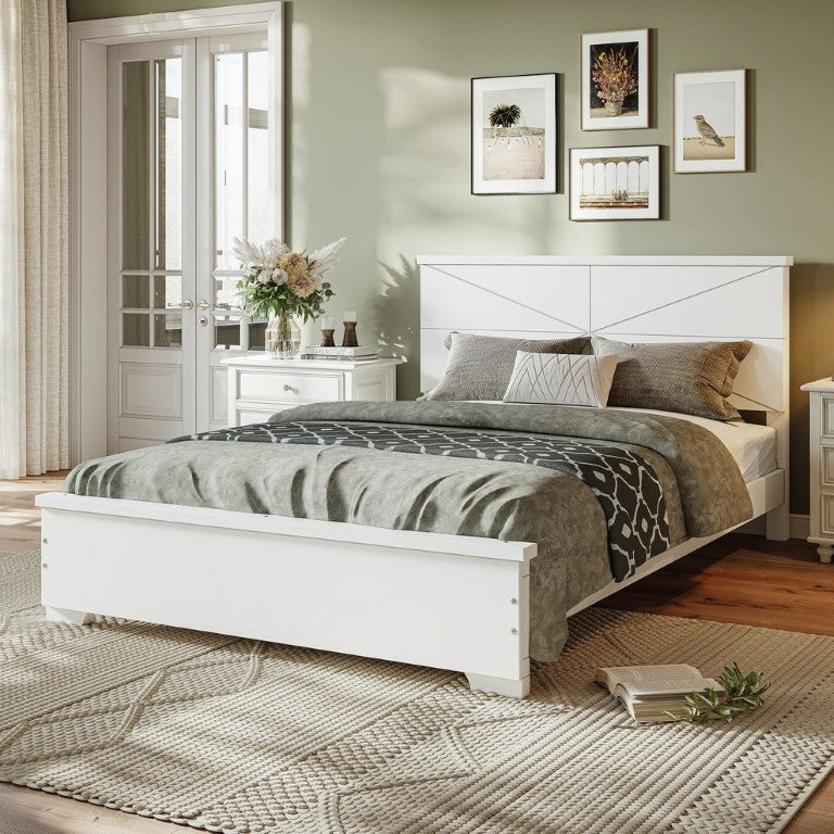English Elm Full Size Low Profile Bamboo Platform Bed Scandinavian Minimalist Frame White Finish W5305P459243