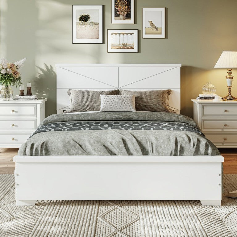 English Elm Full Size Low Profile Bamboo Platform Bed Scandinavian Minimalist Frame White Finish W5305P459243