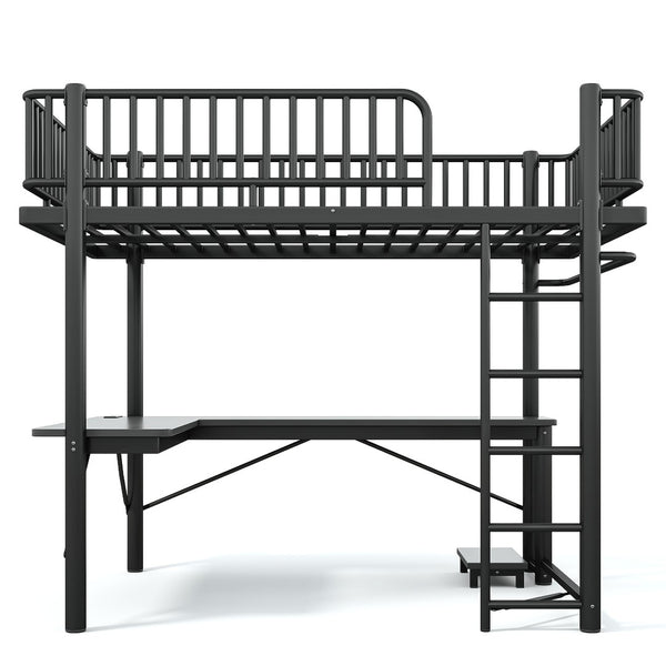 English Elm Full Metal Loft Bed with L-Shaped Desk LED Lighting Charging Station and PC Tray W5305P471268