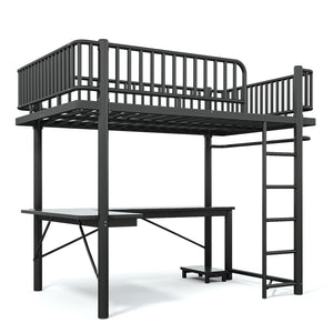 English Elm Full Metal Loft Bed with L-Shaped Desk LED Lighting Charging Station and PC Tray W5305P471268