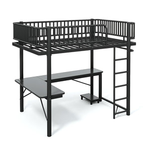 English Elm Full Metal Loft Bed with L-Shaped Desk LED Lighting Charging Station and PC Tray W5305P471268